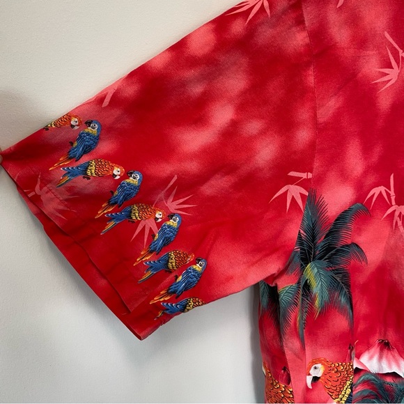 Vintage Ky’s Men’s Red Hawaiian Shirt Parrots Surfboards Buttondown - Picture 5 of 11
